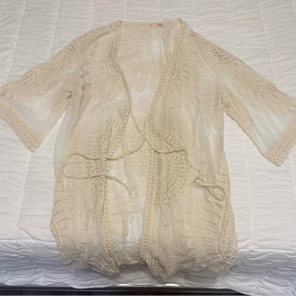 Cream Crochet Kimono Cardigan